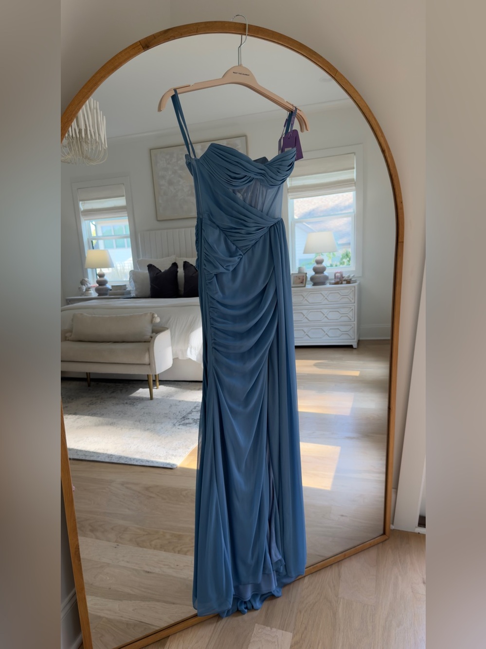 Blake Cinderella Sky Blue Strapless Ruched Gown with Side Drape - Picture 5 of 13